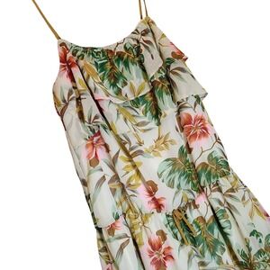 Mayoral Casual Tropical Floral Ruffle Spaghetti Strap Top Cream Pink Green Sz 12